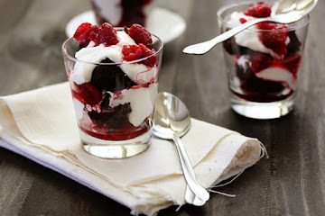 Raspberry Brownie Parfait with Mascarpone Whip
