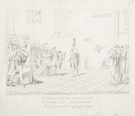 Napoleon wordt aangevallen door een man met een dolk in een Romeinse tempel