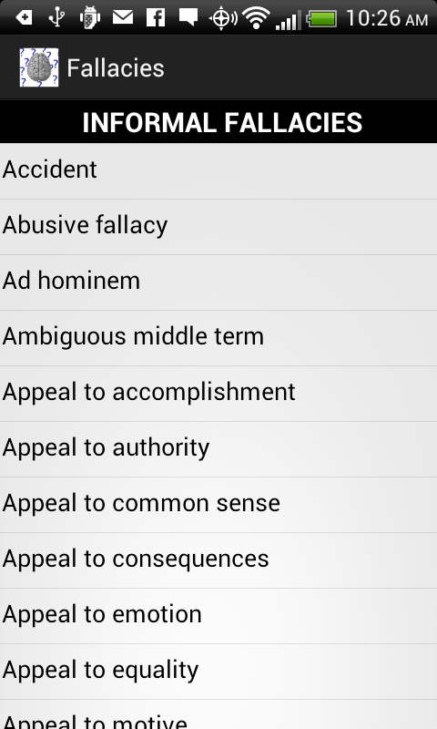 Android application Fallacies and Biases screenshort