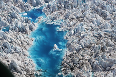 Glacier ponds glowing bright blue, outside of Valdez, Alaska.