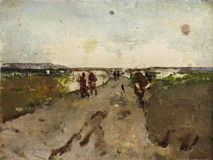 RIJKS: George Hendrik Breitner: Landscape near Waalsdorp, with Soldiers on Maneuver 1923
