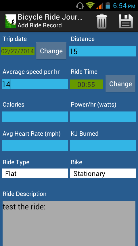 Android application Bicycle Ride Journal screenshort