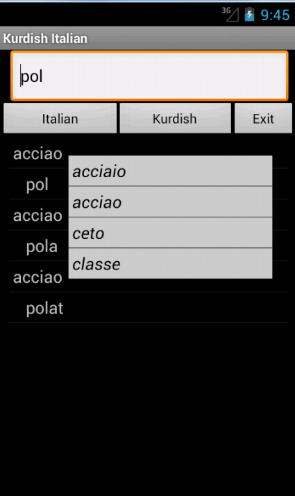 Italian Kurdish dictionary Screen 1