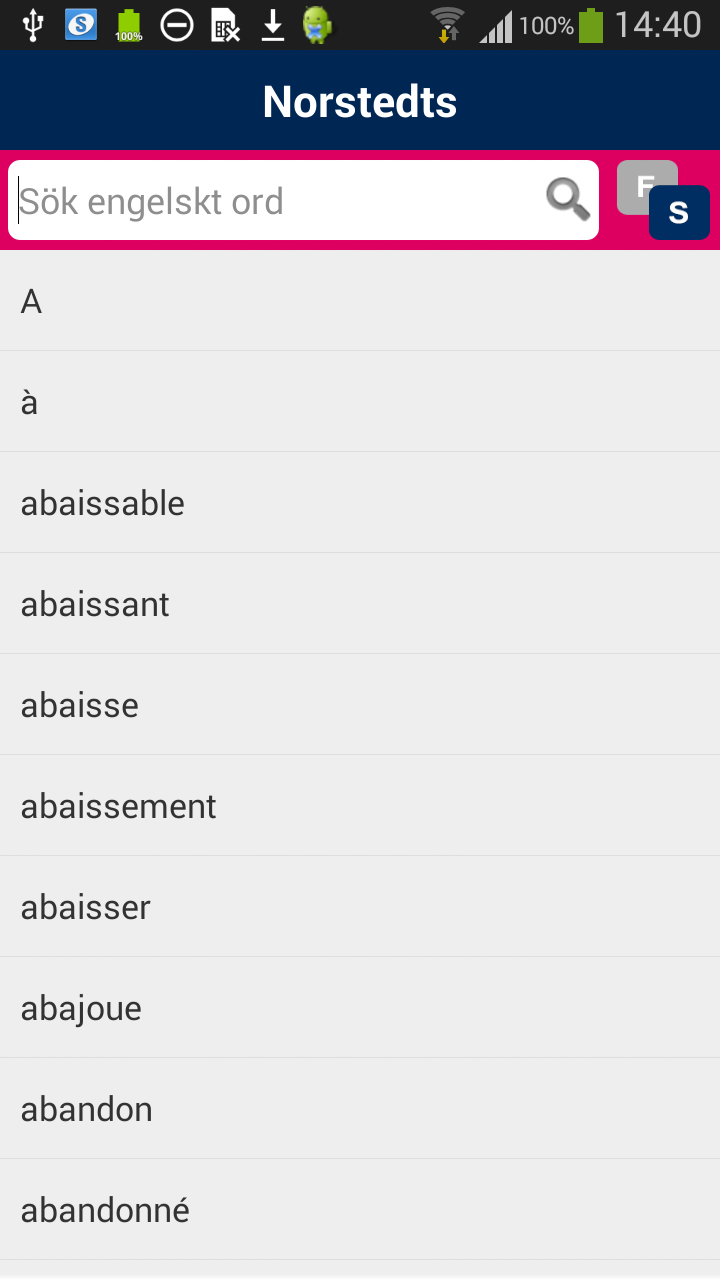 Android application Norstedts stora franska ordbok screenshort
