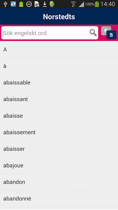 Android application Norstedts stora franska ordbok screenshort