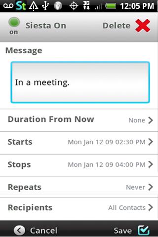 Siesta Text: Auto Away Message Screen 2
