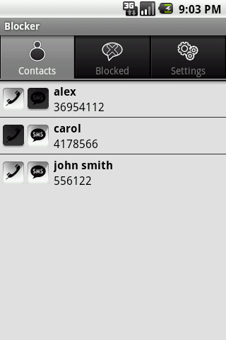 Android application SMS &amp; Call Blocker PRO screenshort