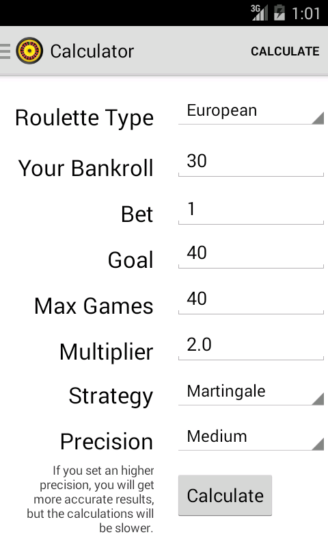 Android application Roulette Optimizer screenshort