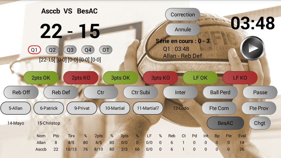 Android application Stats Pro Basket screenshort