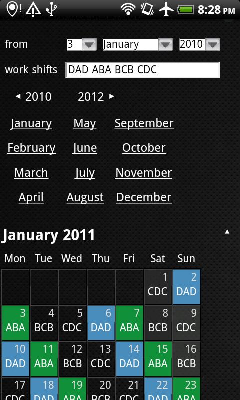 shift calendar Screen 3