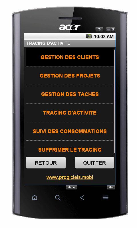 Android application Tracing Activité screenshort