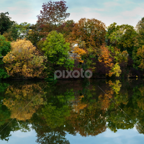 Blue House on the lake by Stirbu Eduard Aurel - Landscapes Waterscapes