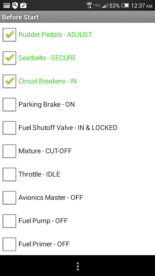Diamond DA-20 Checklist Screen 3