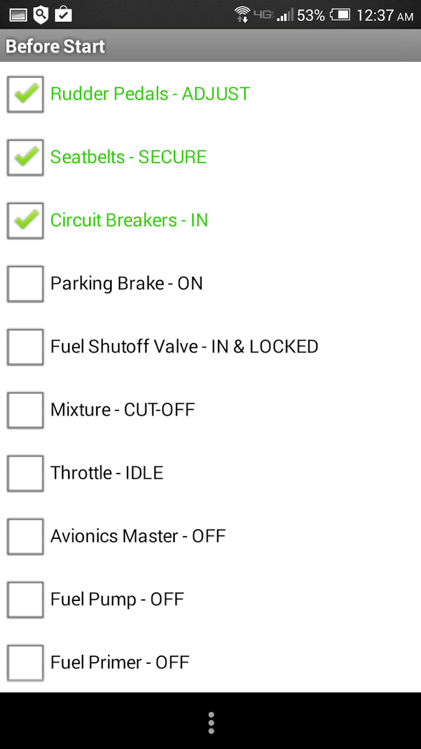 Diamond DA-20 Checklist Screen 1