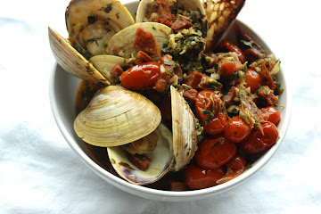 Clams with Grilled Chorizo &amp;amp; Charred Tomatoes