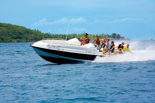 Get the adrenaline pumping during a jetboat outing in French Polynesia's beauty aboard an exciting jetboat shore excursion.