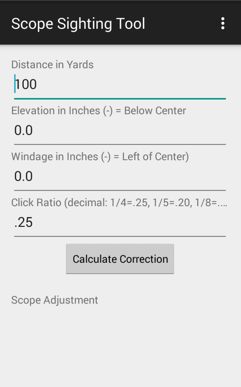 Scope Sighting Tool Screen 1