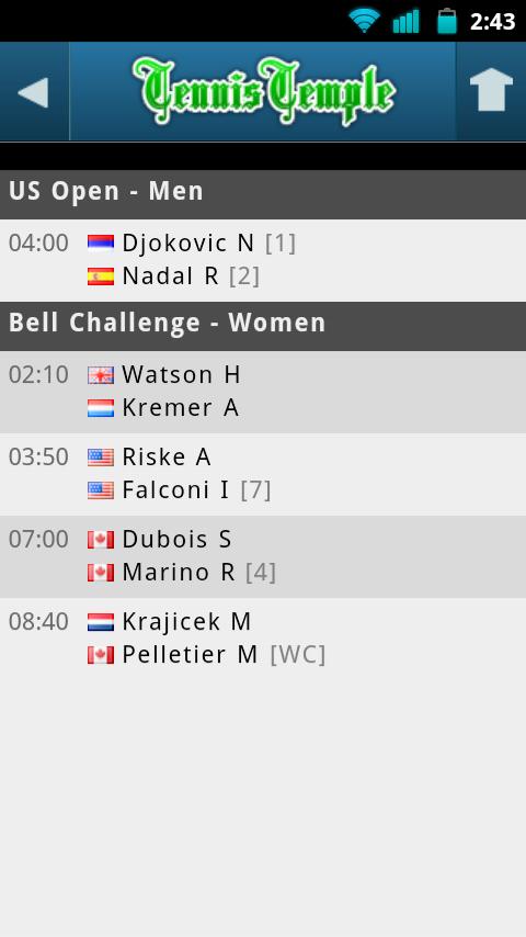 Tennis Live scores Screen 2