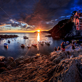 Sunset in Riomaggiore by Zoltan Duray - Landscapes Sunsets & Sunrises