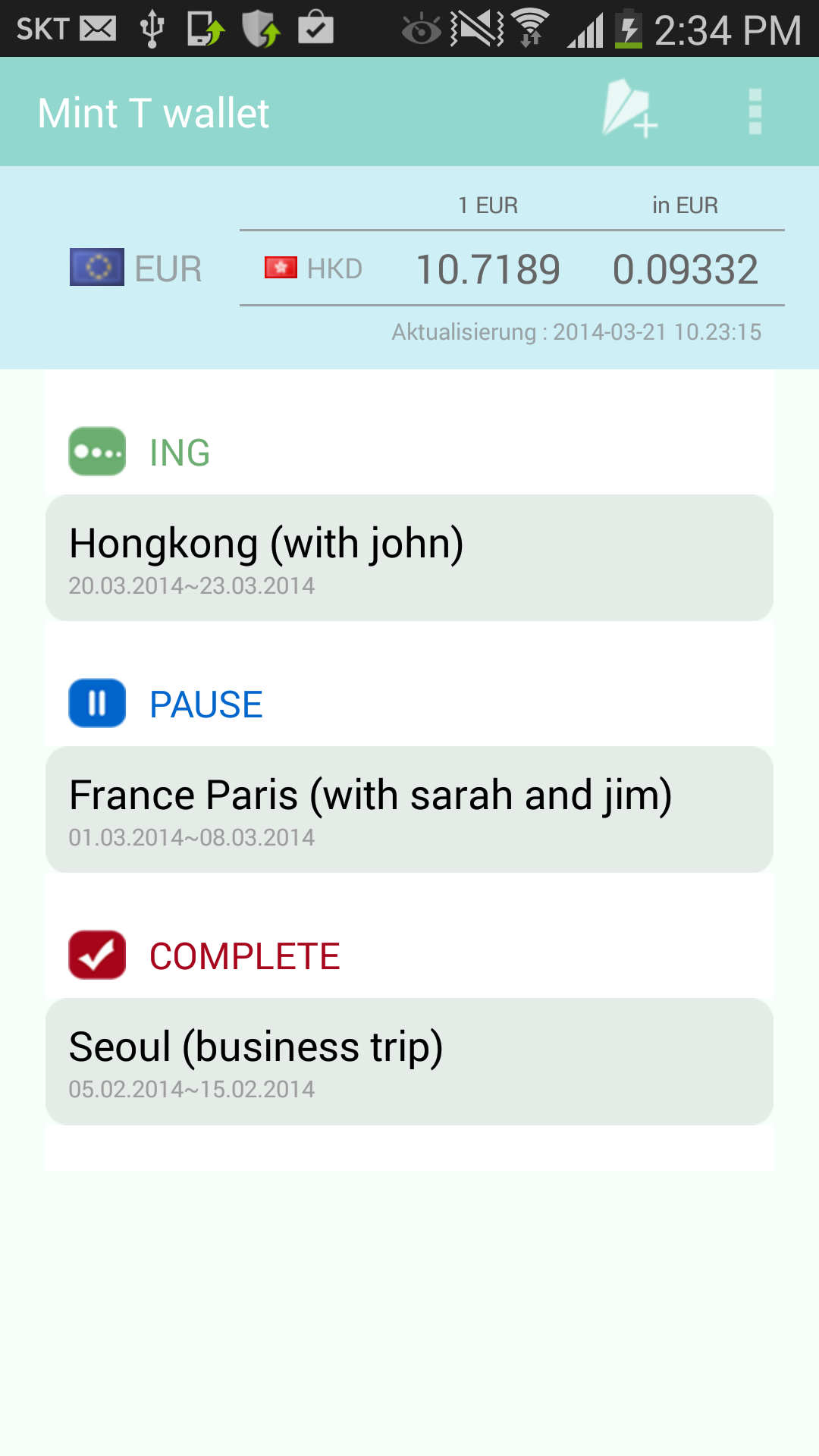 Android application Travel expense- MintT Wallet screenshort