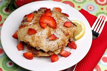 Lemon Cottage Cheese Pancakes with Strawberries