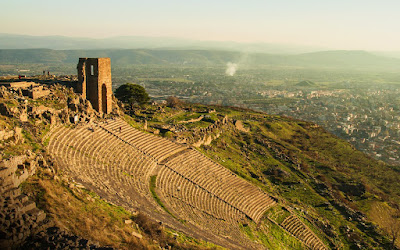 The ruins of the theater in Pergamon, near Bergama, Turkey.