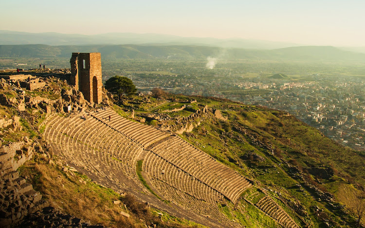 The ruins of the theater in Pergamon, near Bergama, Turkey.