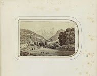 Fotoreproductie van een prent van een gezicht op het dorp Ramsau bei Berchtesgaden