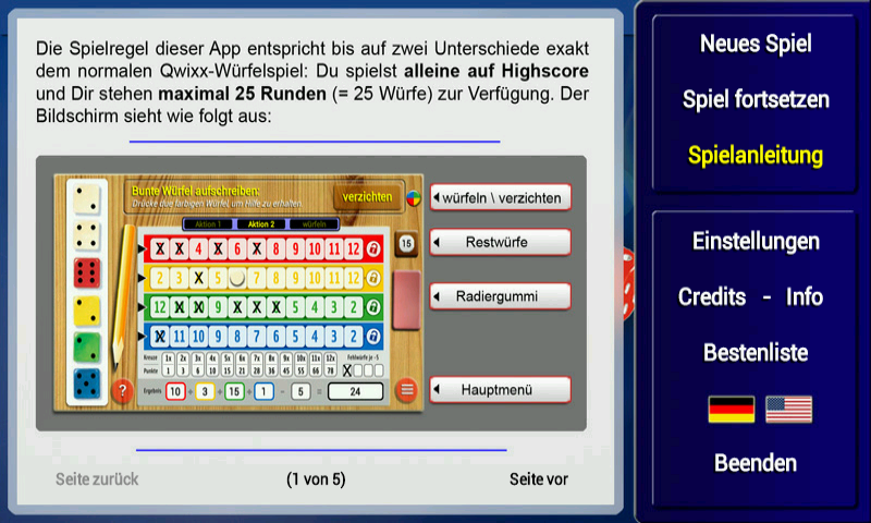 Qwixx Solo Screen 2