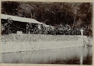 Huizen met een stenen muur met afwatering