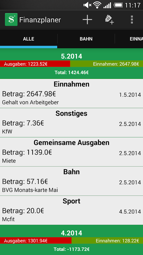 Android application Easy Financeplaner Pro screenshort