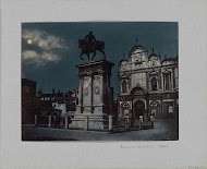 Ruiterstandbeeld van Bartolomeo Colleoni in Venetië bij nacht