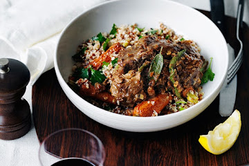 Braised lamb with roast carrot and mixed grains