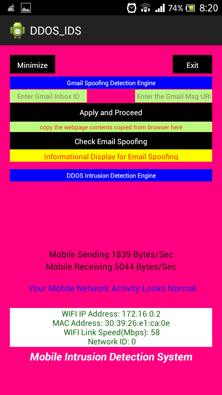 Android application DDOS, Email Spoofing Detection screenshort