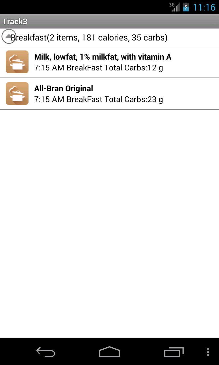 Track3 Diabetes Tracker Screen 2