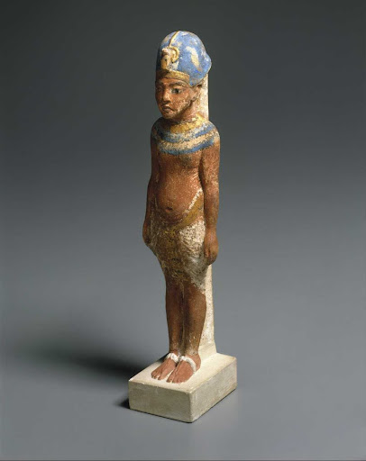 Standing Statuette of a King in a Blue Crown (Probably Akhenaten)