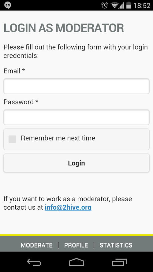 Android application 2HIVE - Content moderation screenshort