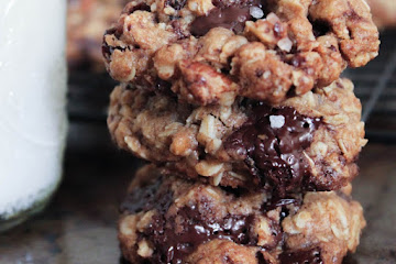 Dark Chocolate Chunk Oatmeal Cookies with Cherries and Sea Salt