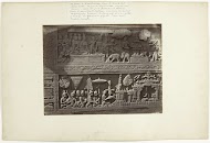 Lalitavistara relief on the main wall of the second gallery (south side) of Candi Borobudur, Magelang, Indonesia. Gallery I, main wall, south side 21 (top): relief 1a-25, Lalitavistara relief, King Suddhodana visited by gods and animals while living as a hermit during Queen Maya's pregnancy. 22 (bottom): relief 1b-25, Avadana relief, unidetified offering scene at a temple site. Borobudur village, Magelang district, Central Java Province, 778-824 AD