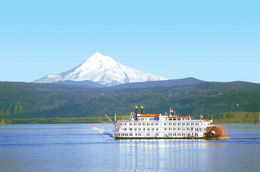 Queen-of-the-West-at-Mt-Hood - Queen of the West guests can take in scenery punctuated by Mount Hood as the American Cruise Lines ship sails Oregon's waterways.