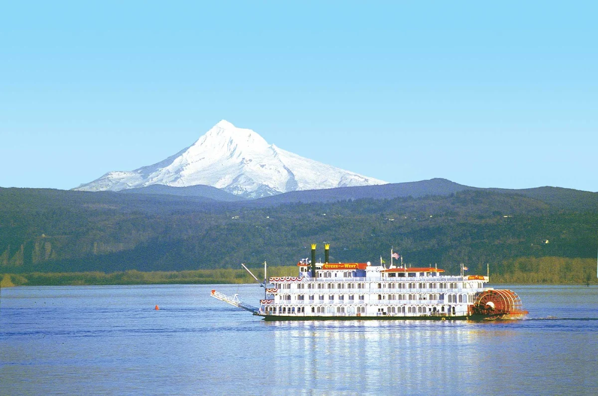 Queen-of-the-West-at-Mt-Hood - American West guests will love looking at scenery punctuated by Mount Hood as the ship sails Oregon's waterways.