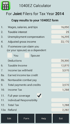 2014 1040EZ Calculator