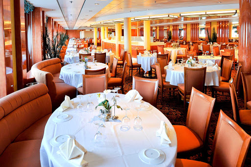 MSC-Sinfonia-Il-Covo-Restaurant - The intimate Il Covo Restaurant, toward the rear of the Mozart Deck, is among MSC Sinfonia's dining options.
