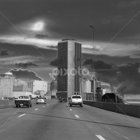 Morning Commute by Judy Hall-Folde - Black & White Buildings & Architecture