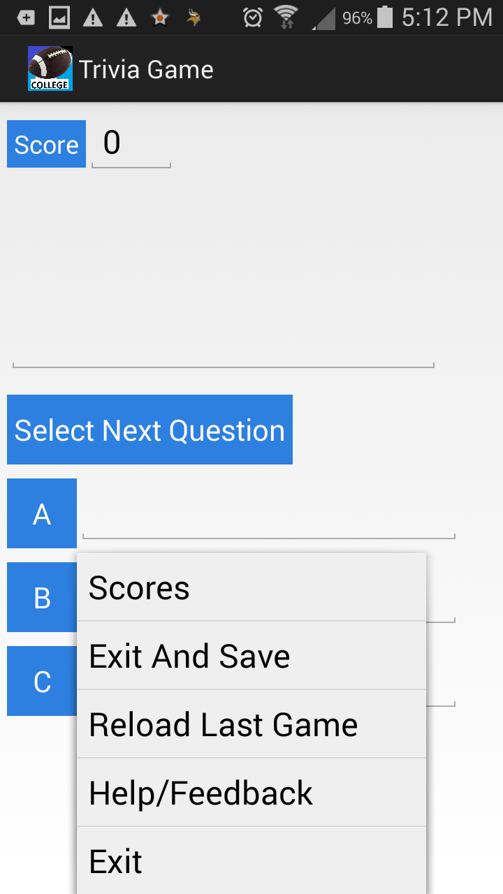 College Football Trivia Game Screen 3