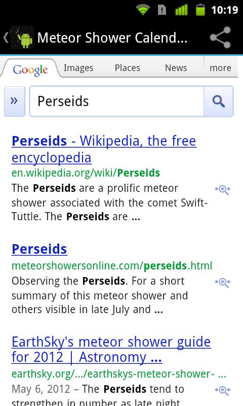 Meteor Shower Calendar Key Screen 3
