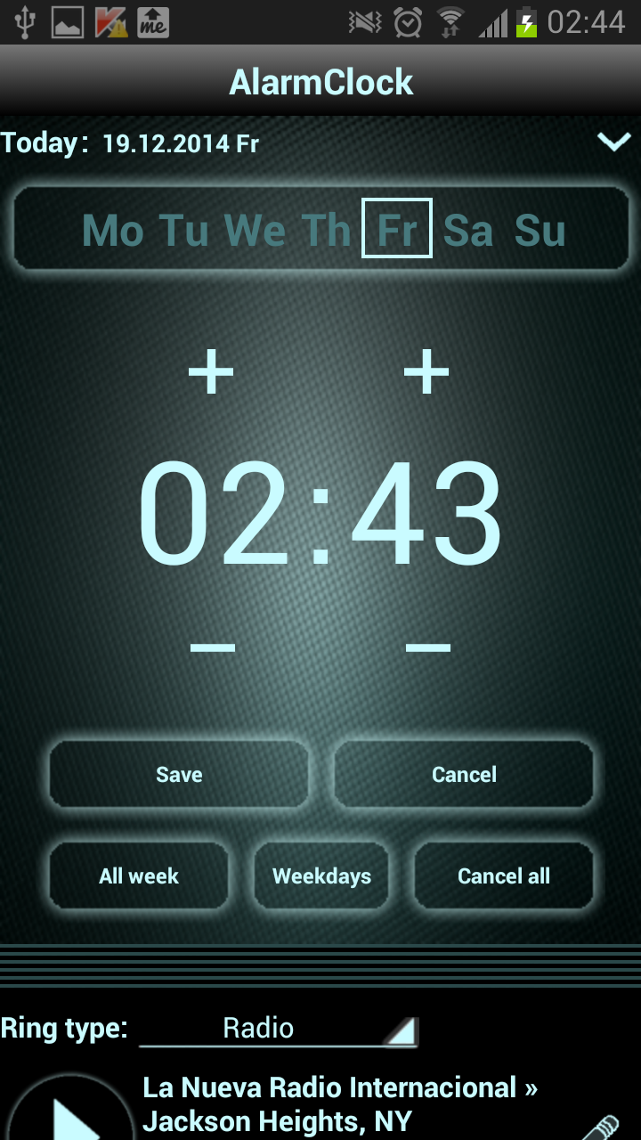 Android application Radio Alarm Clock PRO screenshort