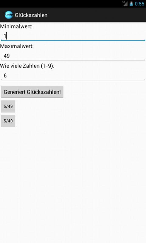 Android application Lucky numbers screenshort