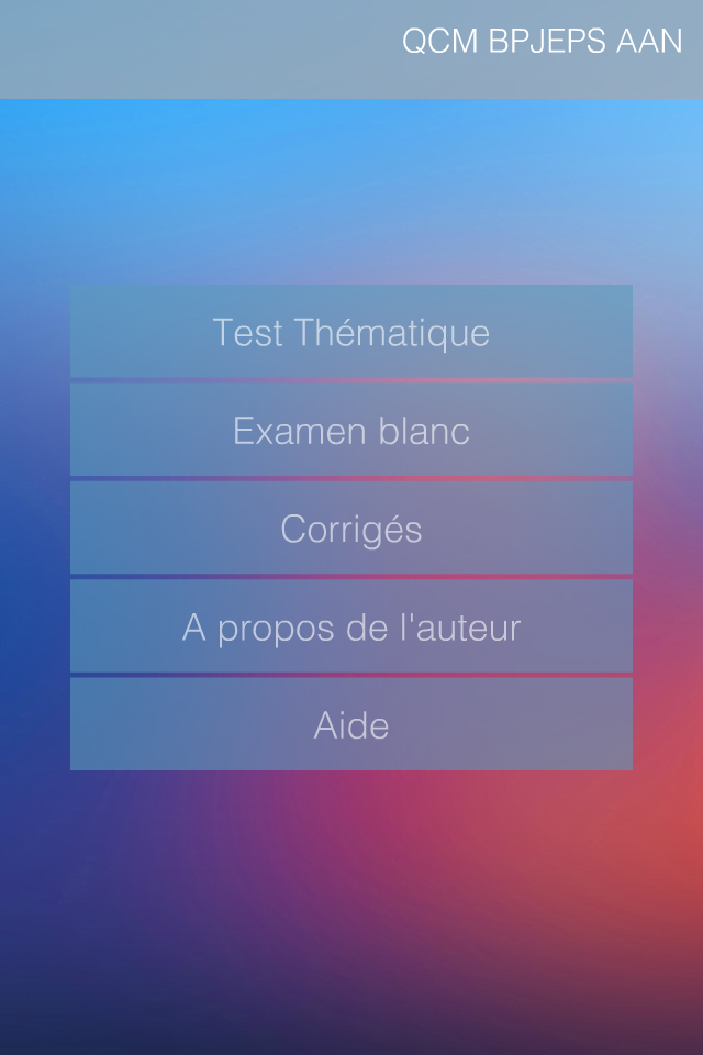 Android application QCM révision BPJEPS AAN screenshort