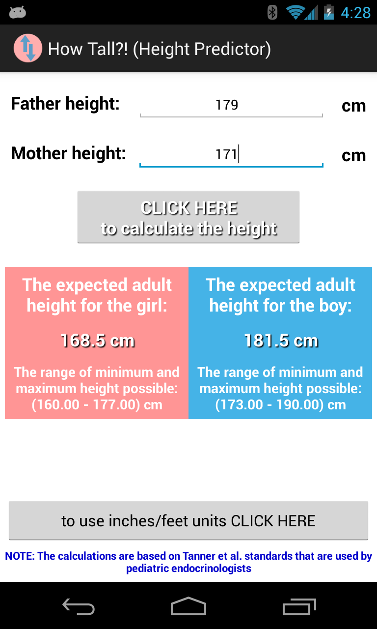 Medical Height Predictor Screen 2